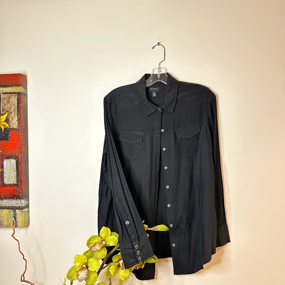 T104- True Religion Black Silk Blouse